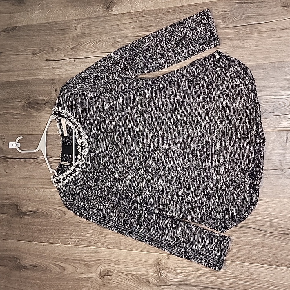 Rebecca Taylor Studded Tweed Sweater Black and White Knit Size 12‎ 3/4 Sleeves